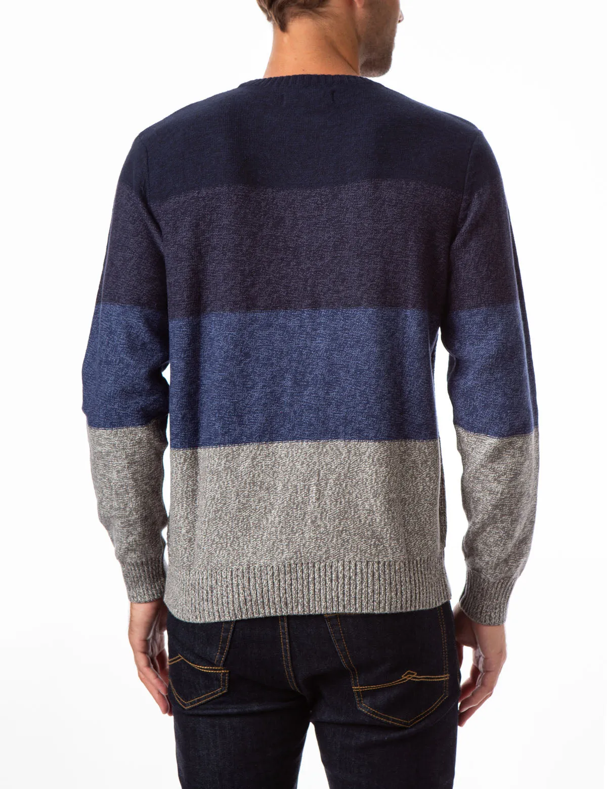 TEXTURED STRIPE CREW NECK SWEATER