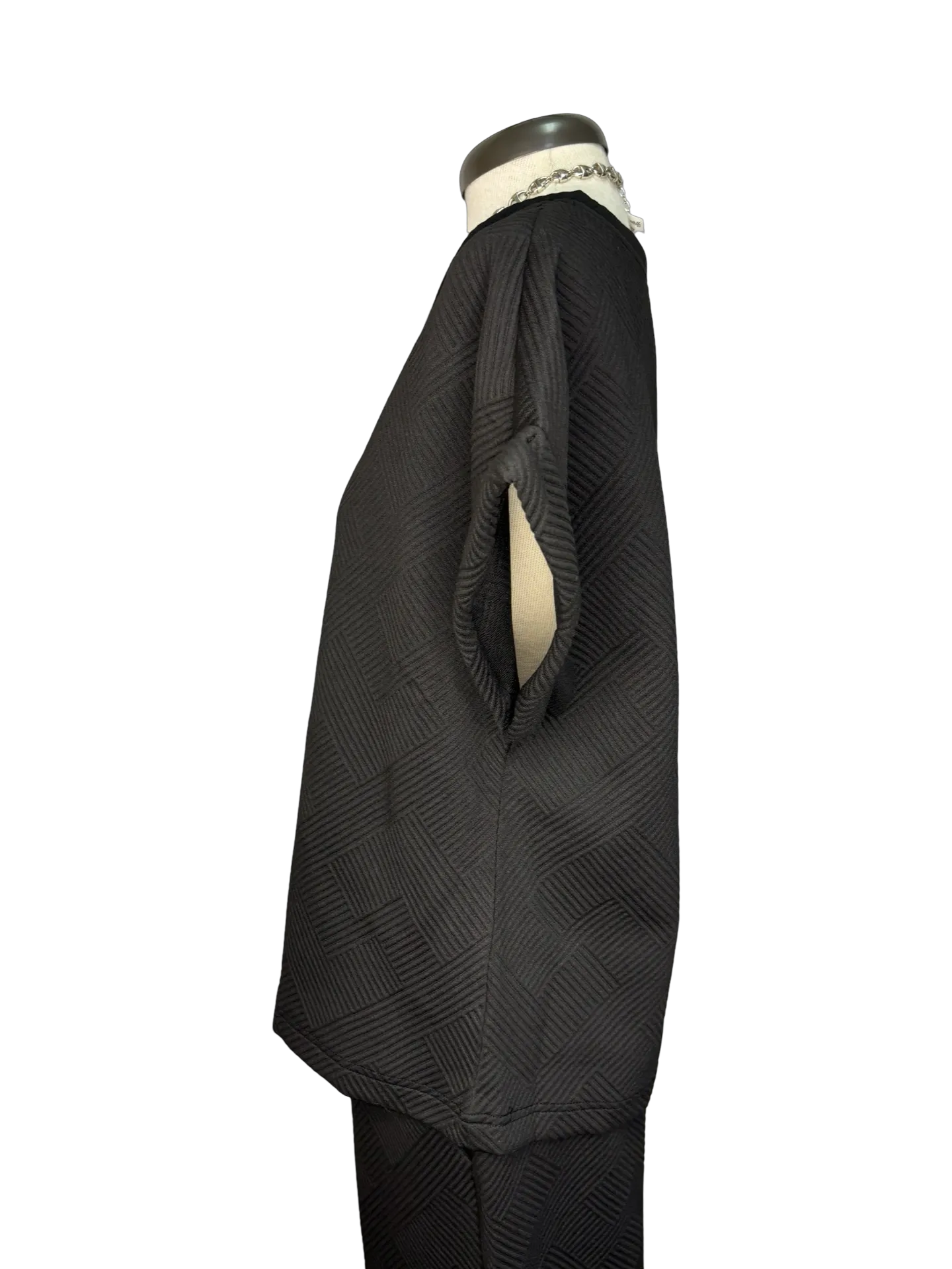 Textured V Neck Top Black
