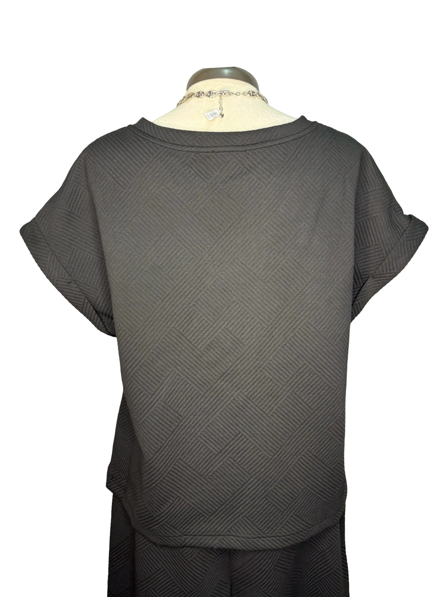 Textured V Neck Top Black