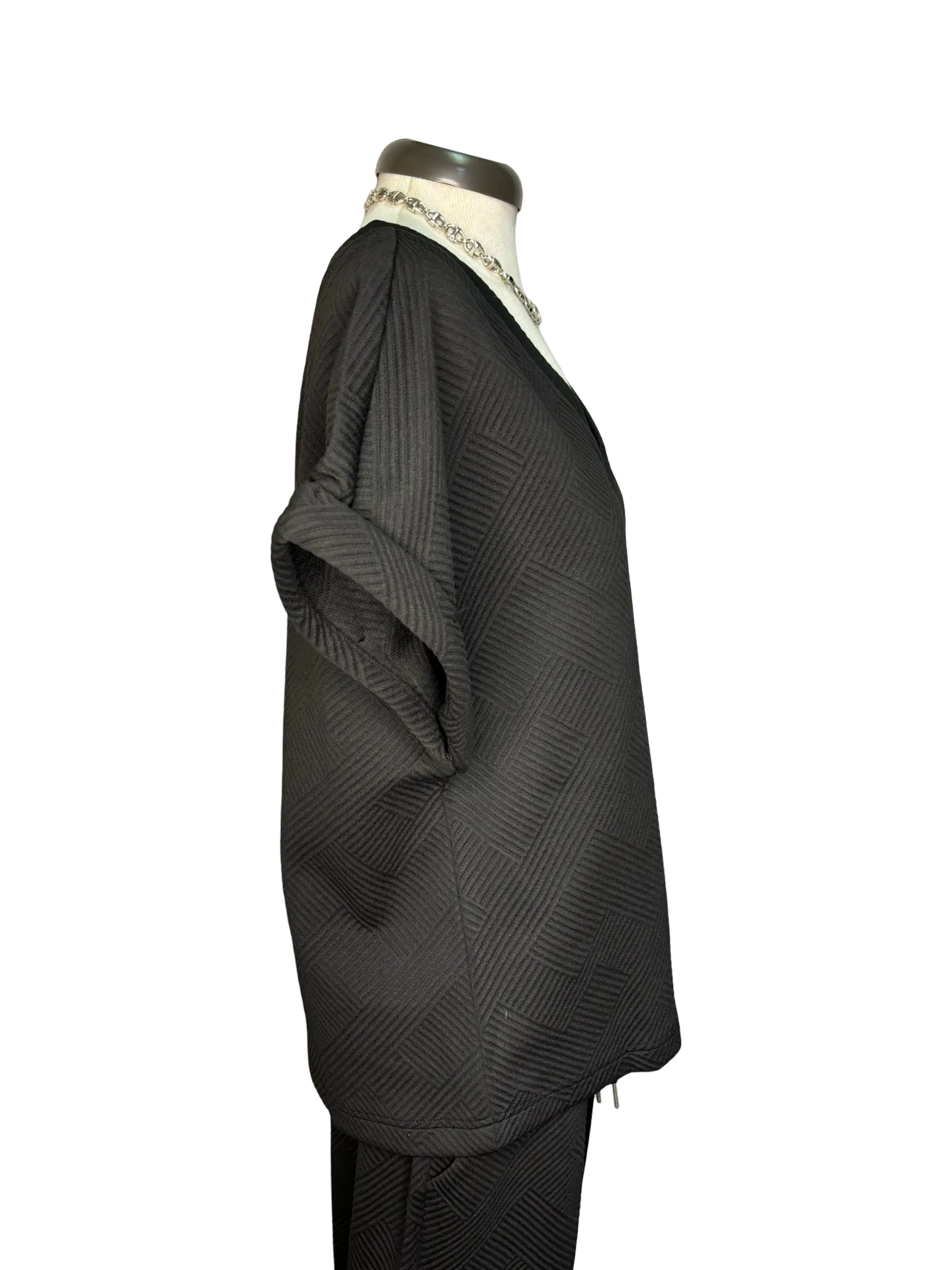 Textured V Neck Top Black