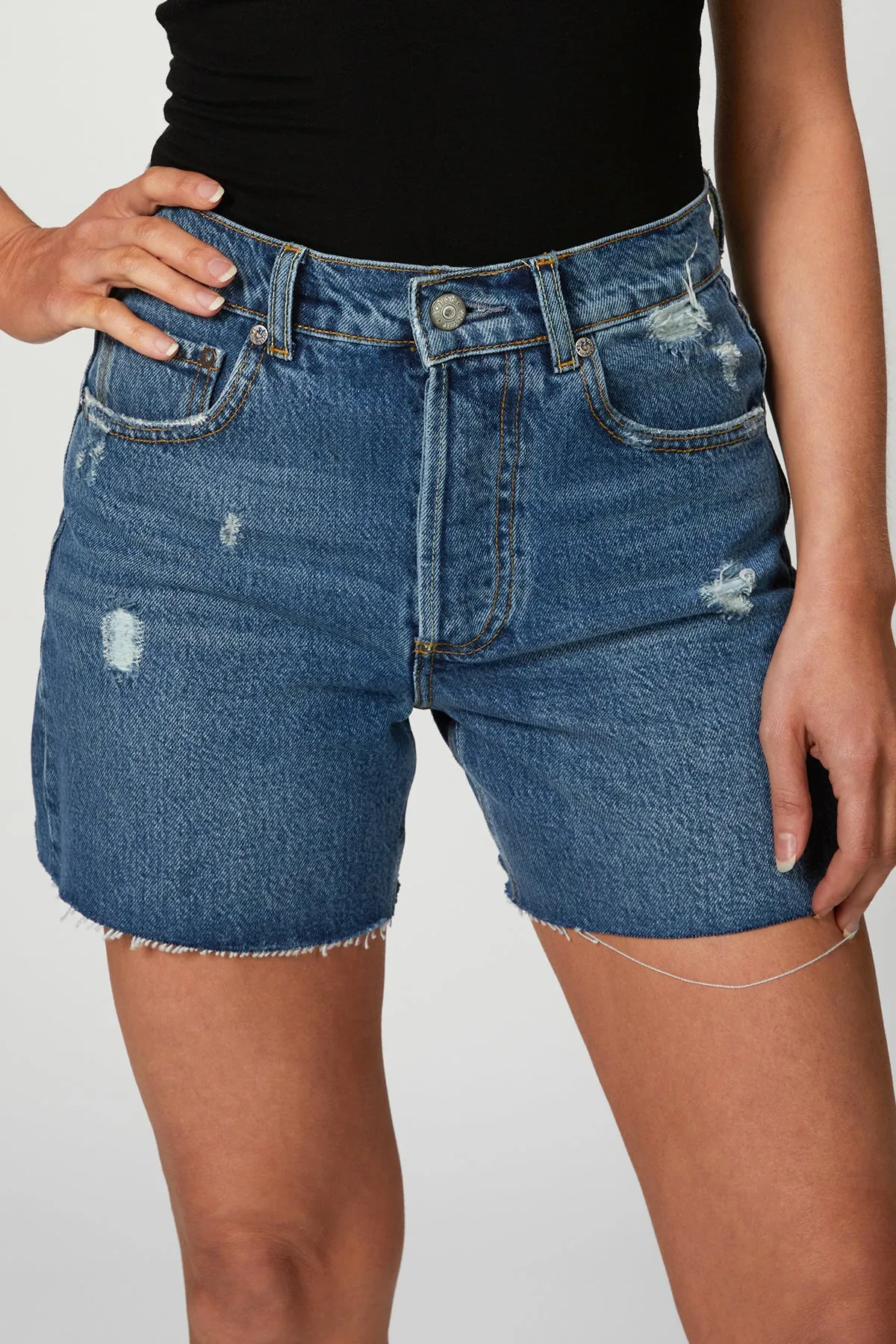 THE MONTY HIGH-RISE DISTRESSED DENIM SHORTS