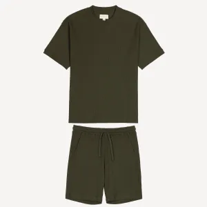 Thermal Waffle Knit Tee & Shorts Set - Dark Olive