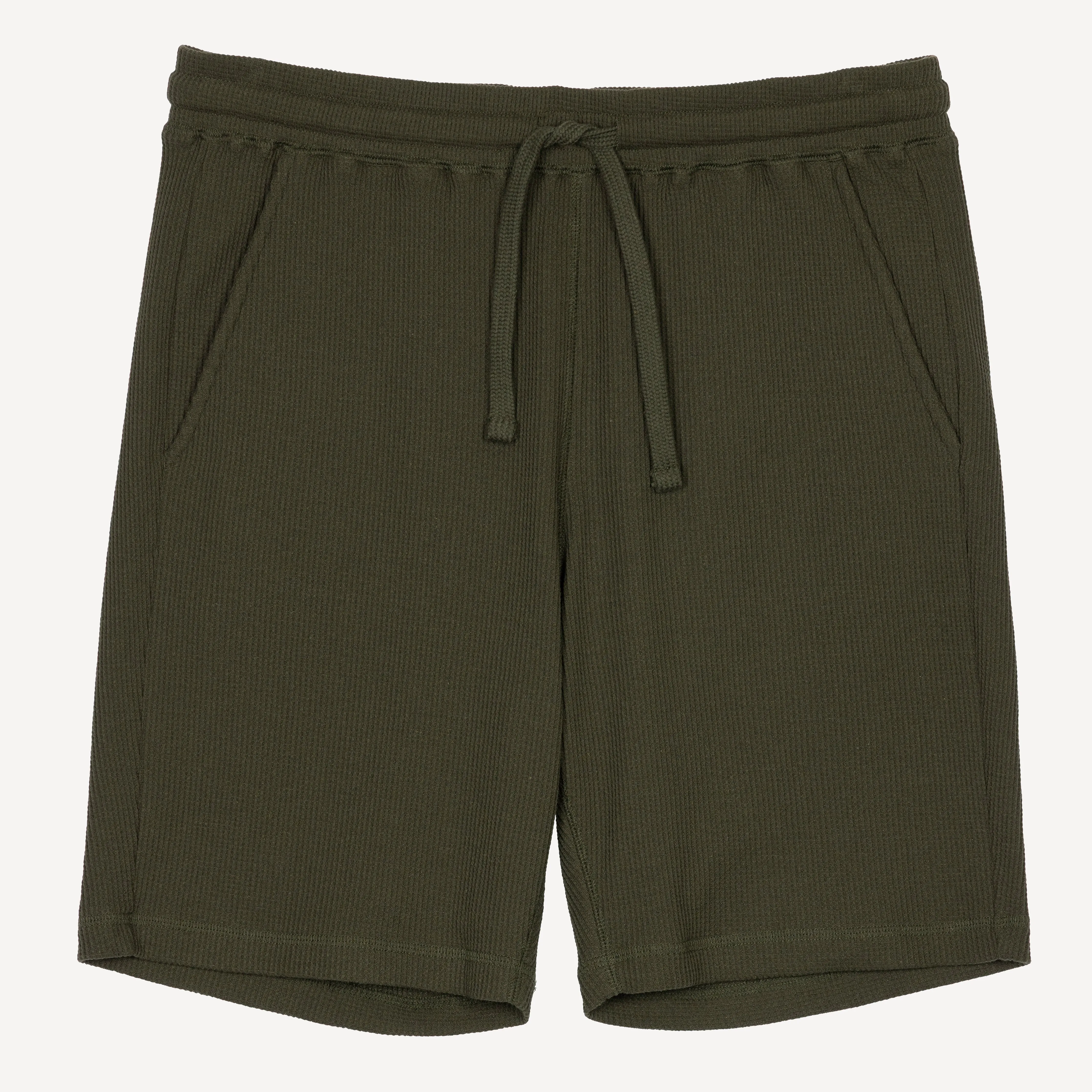 Thermal Waffle Knit Tee & Shorts Set - Dark Olive