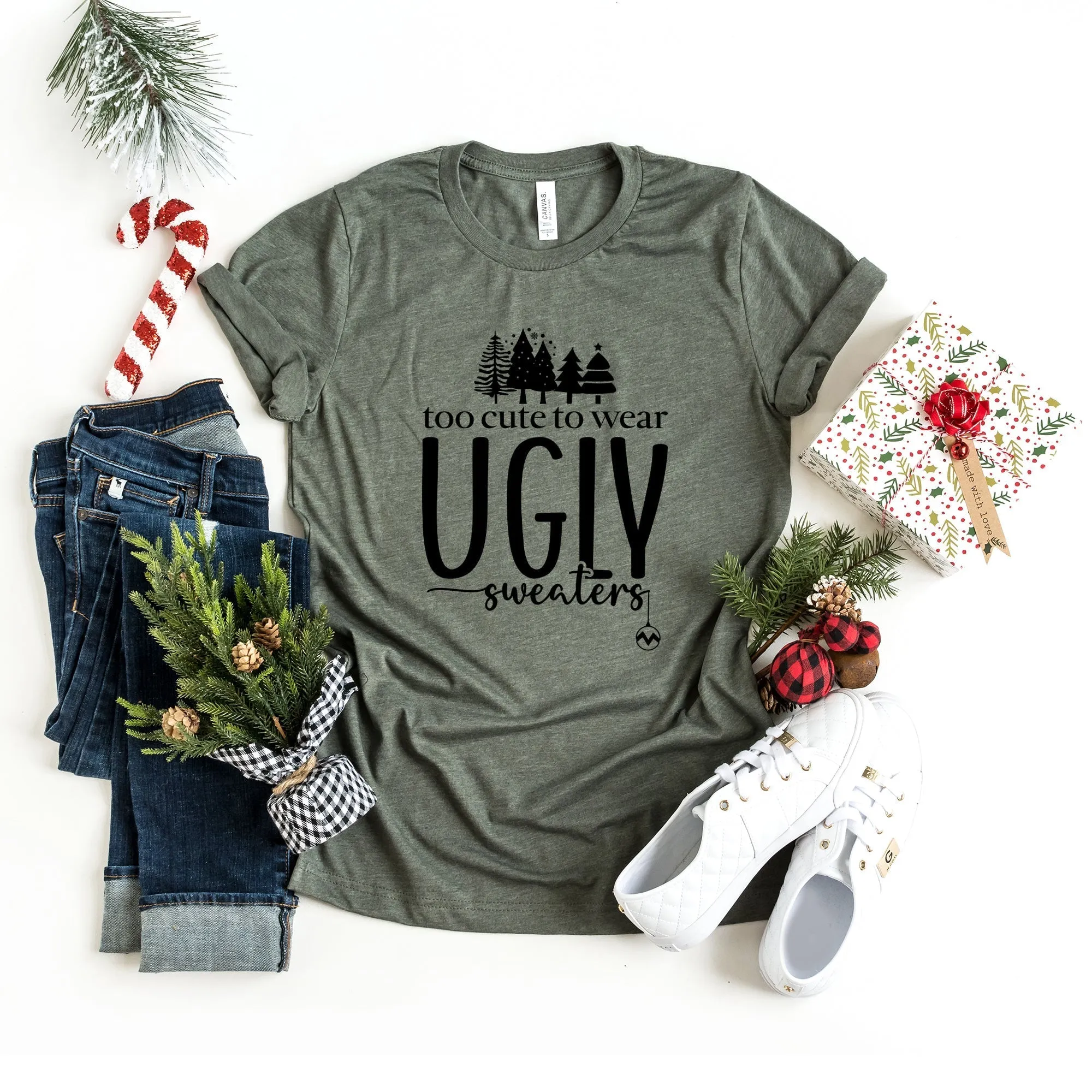 Too Cute For Ugly Sweaters | Short Sleeve Crew Neck