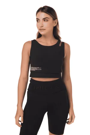 TRIBE OF 6 ALEENA RECYCLED CUT OUT CROP TOP WITH RUBBER PRINT
