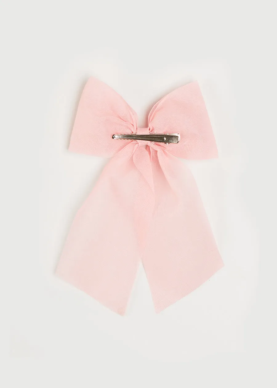 Tulle Long Bow Clip In Rose Pink