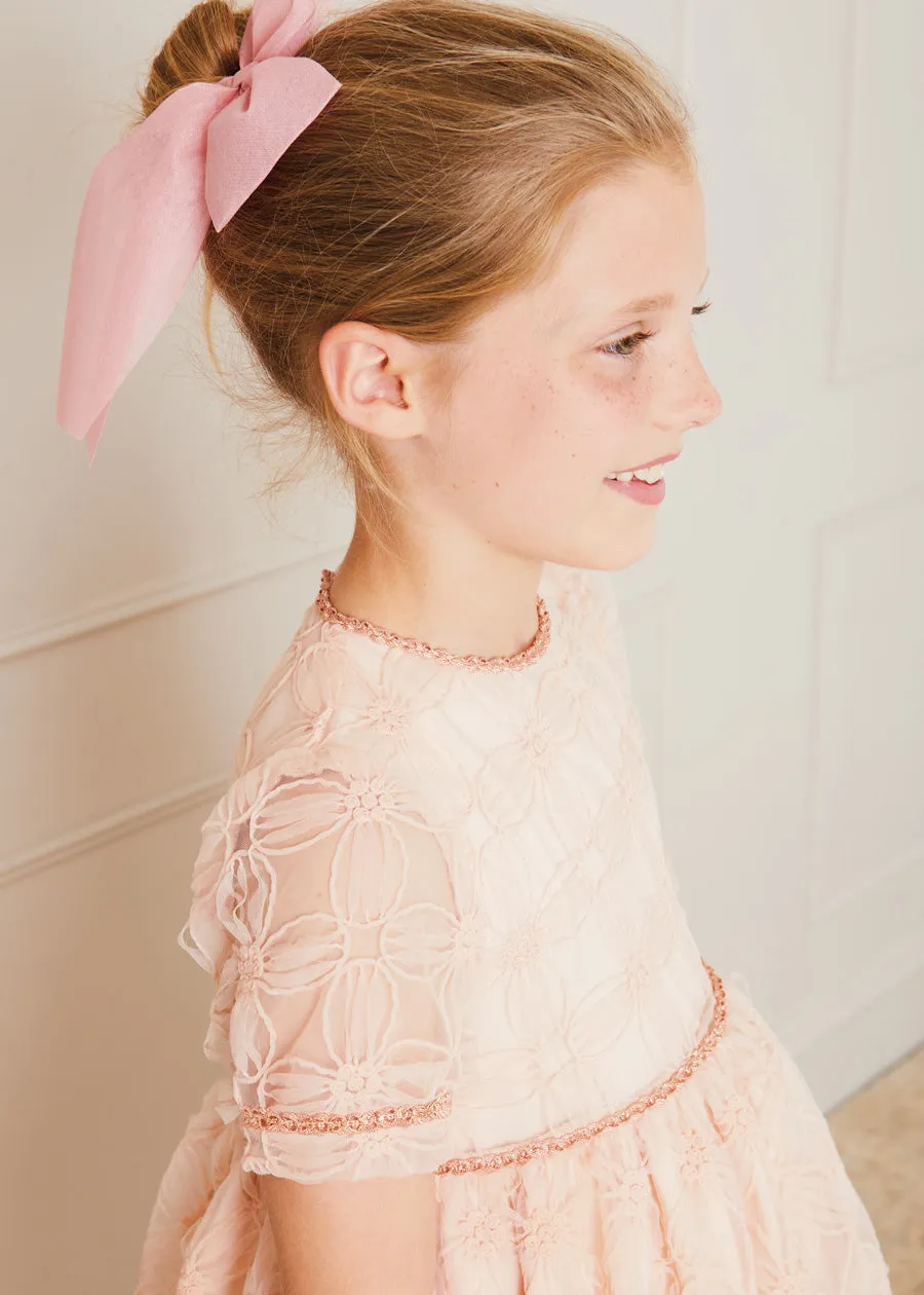 Tulle Long Bow Clip In Rose Pink