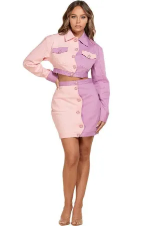 TWO TONE SKIRT SET WITH CROP JACKET