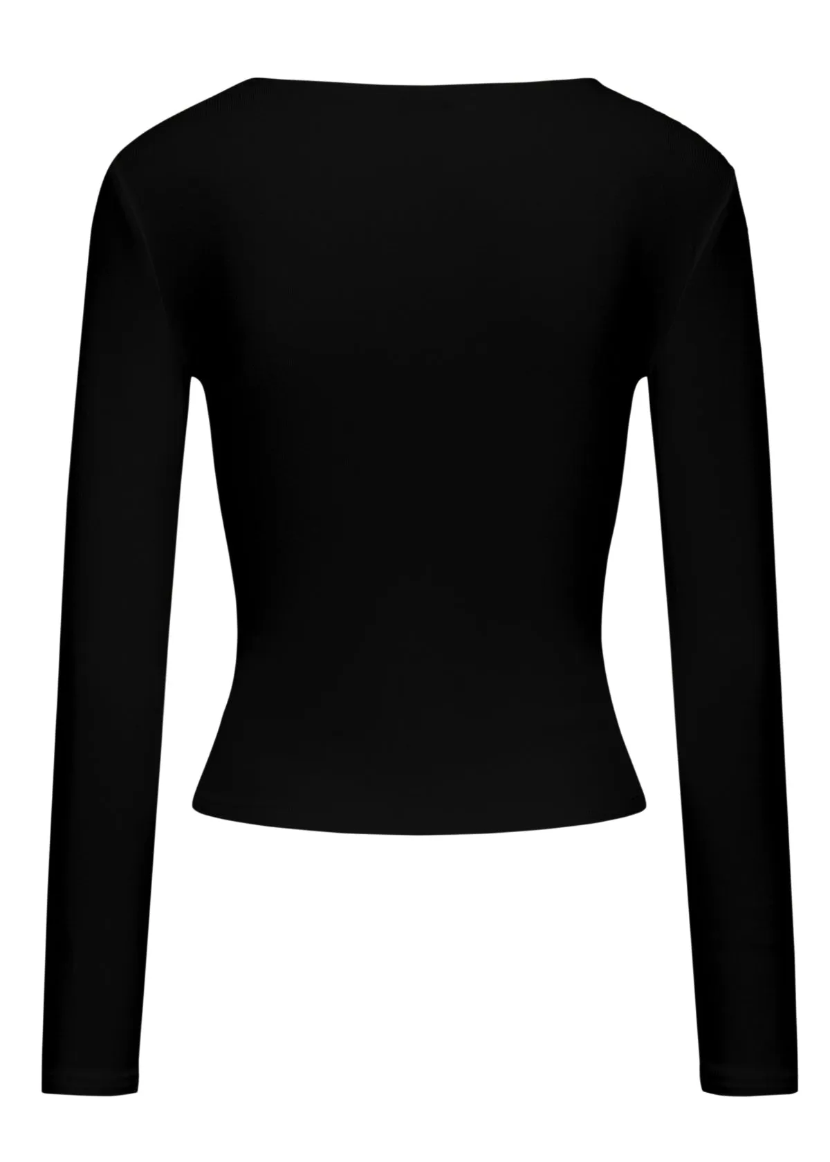 V Neck Long Sleeve Top - Black