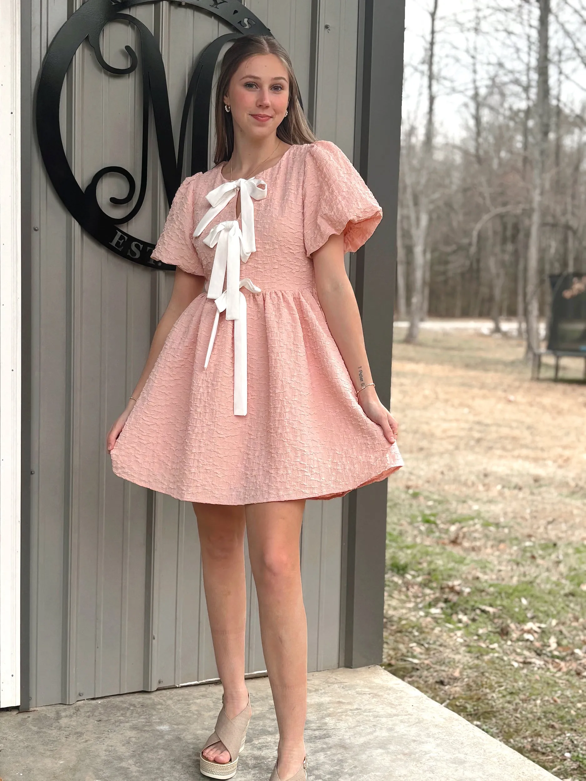 Vicki Bow Textured Dress