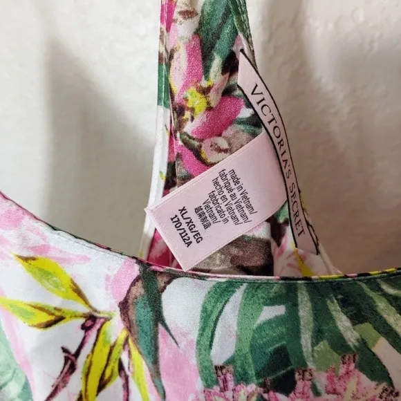 Victoria's Secret Floral Satin Cami Pink and Green Pajama Set