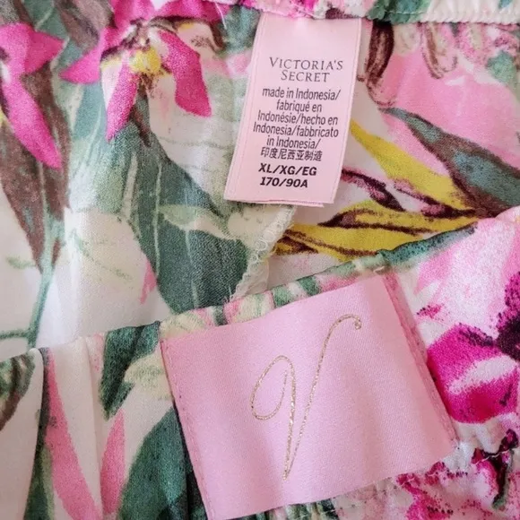 Victoria's Secret Floral Satin Cami Pink and Green Pajama Set