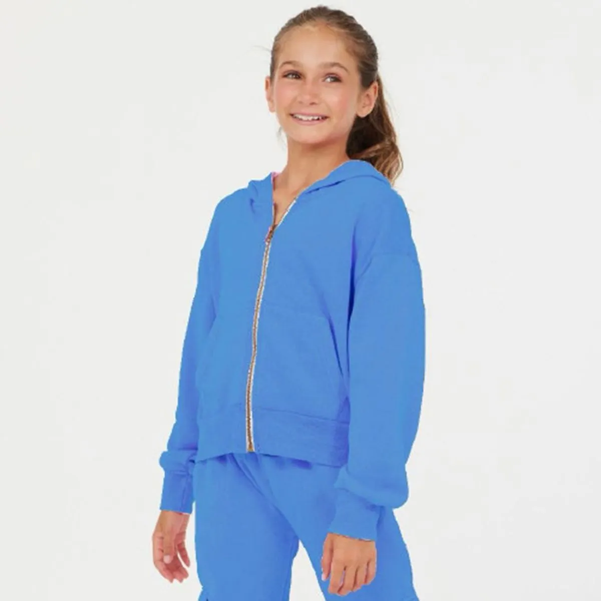 Vintage Havana Cropped Full Zip Hoodie - Cobalt