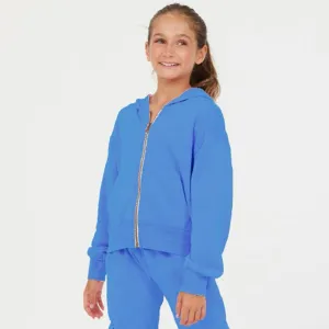 Vintage Havana Cropped Full Zip Hoodie - Cobalt