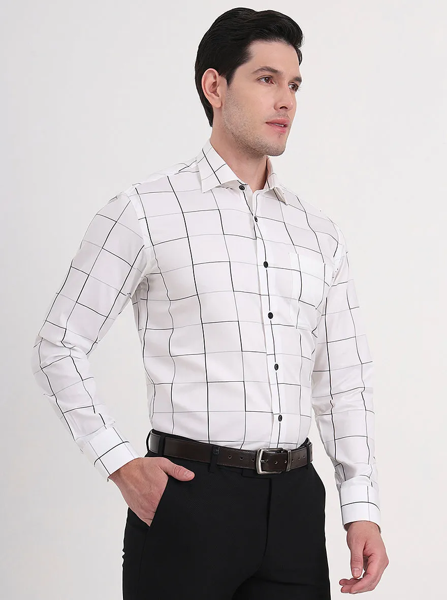 White Checked Slim Fit Formal Shirt | Metal