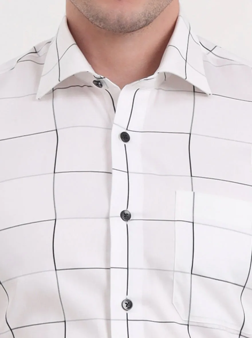 White Checked Slim Fit Formal Shirt | Metal