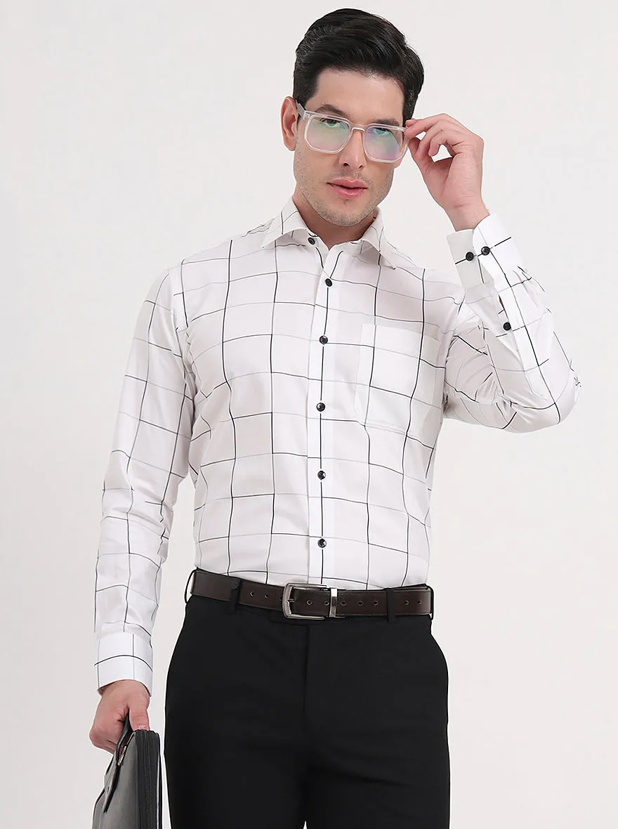 White Checked Slim Fit Formal Shirt | Metal