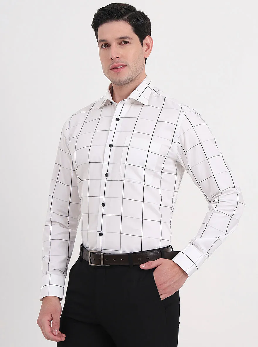 White Checked Slim Fit Formal Shirt | Metal