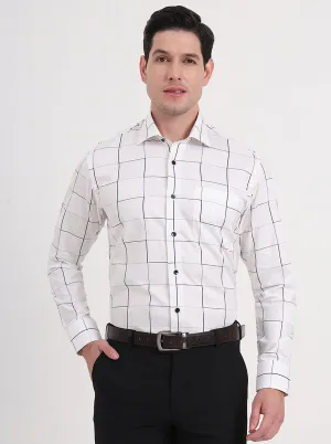 White Checked Slim Fit Formal Shirt | Metal
