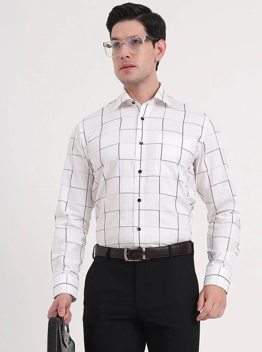 White Checked Slim Fit Formal Shirt | Metal