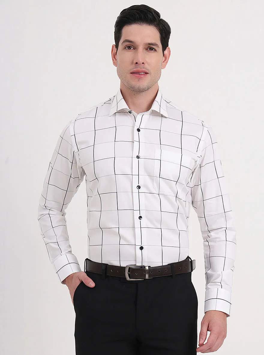 White Checked Slim Fit Formal Shirt | Metal