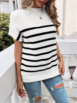 White High Neck Striped Top