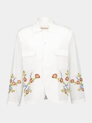 White Hocha Long-Sleeved Cotton Shirt