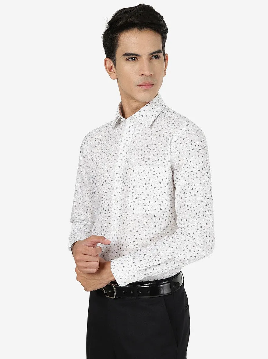 White Printed Slim fit Formal Shirt | JadeBlue