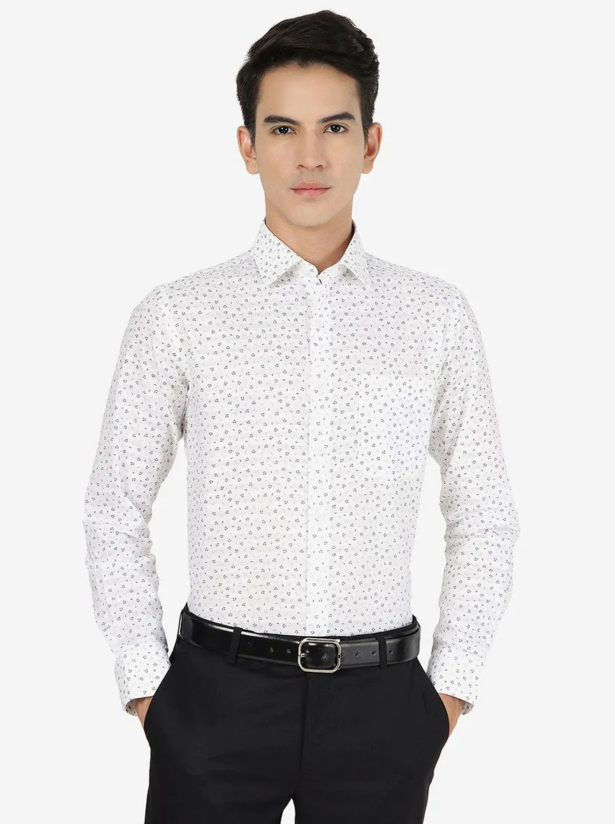 White Printed Slim fit Formal Shirt | JadeBlue
