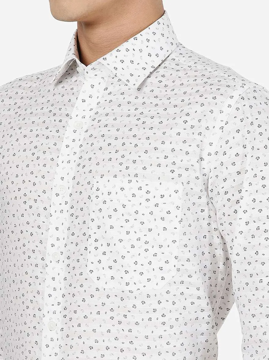 White Printed Slim fit Formal Shirt | JadeBlue
