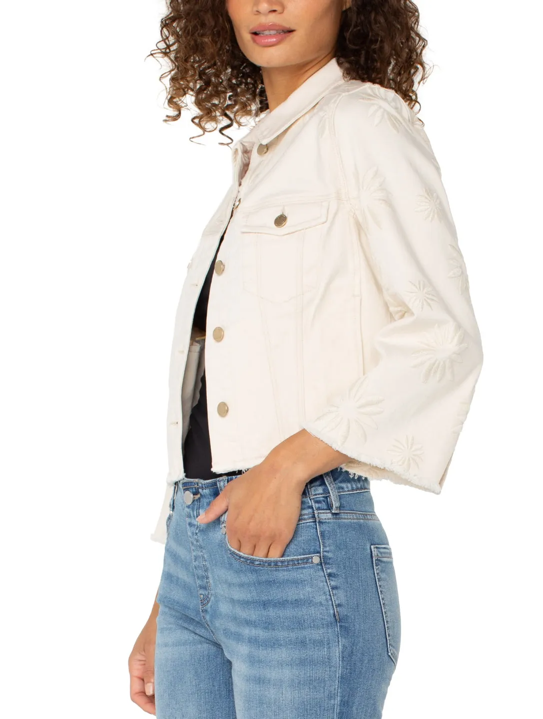 Wide Sleeve Fray Jean Jacket