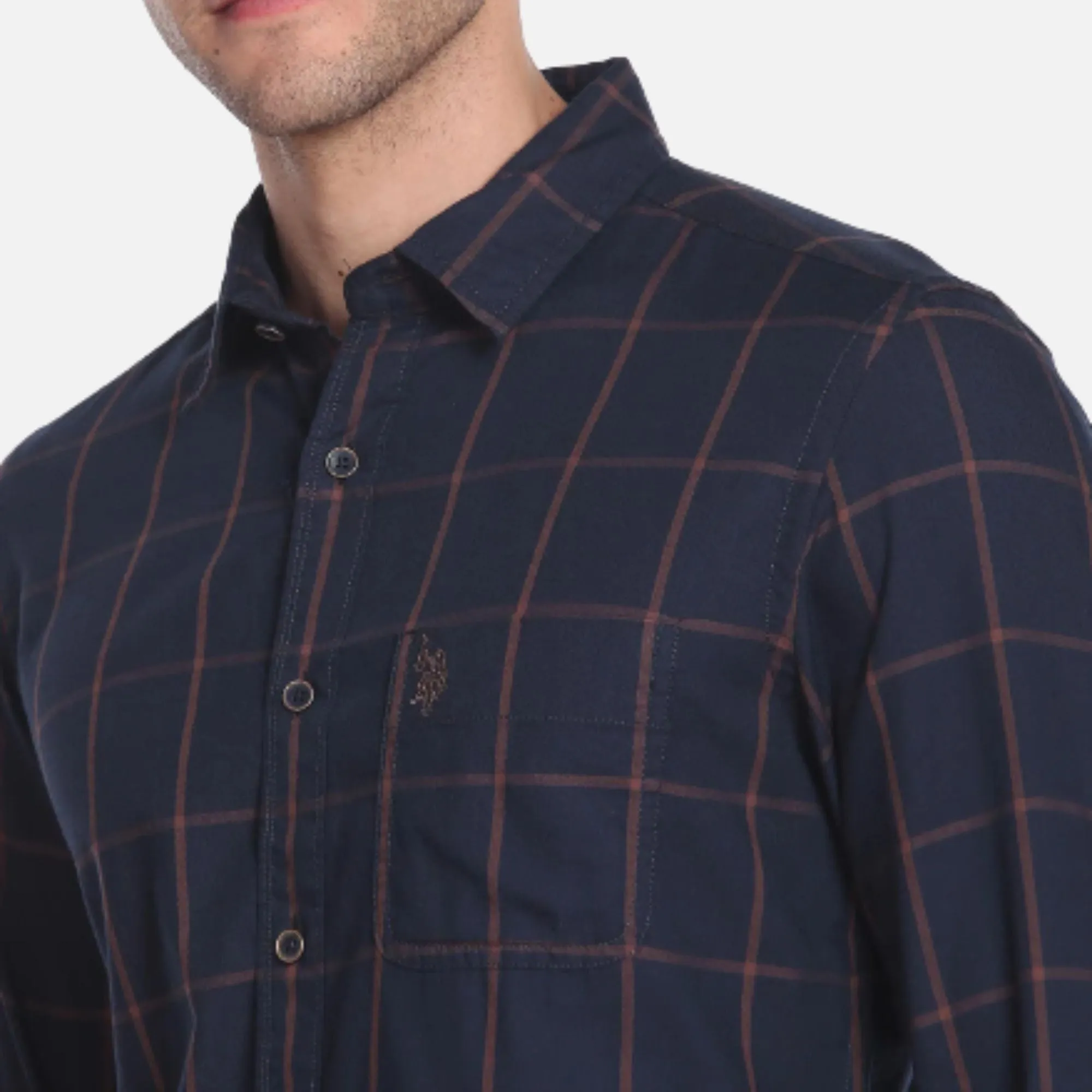 Windowpane Check Twill Casual Shirt