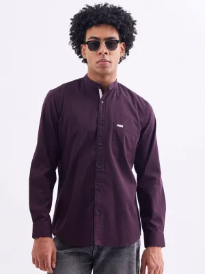 Wine Chinese Collar Slim Fit Shirt