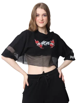 Women's Hope Oversized Cropped T-Shirts (Black)