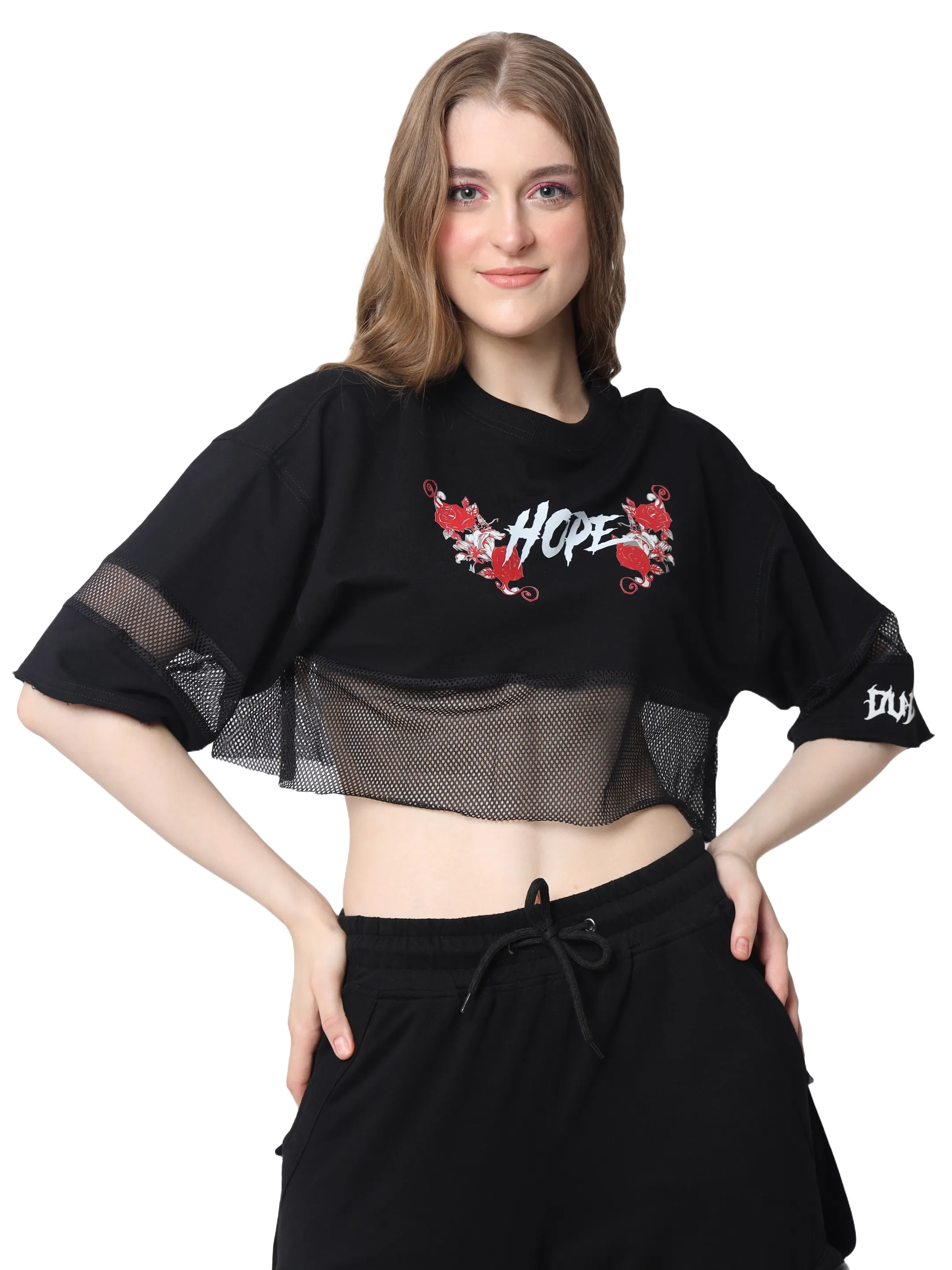 Women's Hope Oversized Cropped T-Shirts (Black)