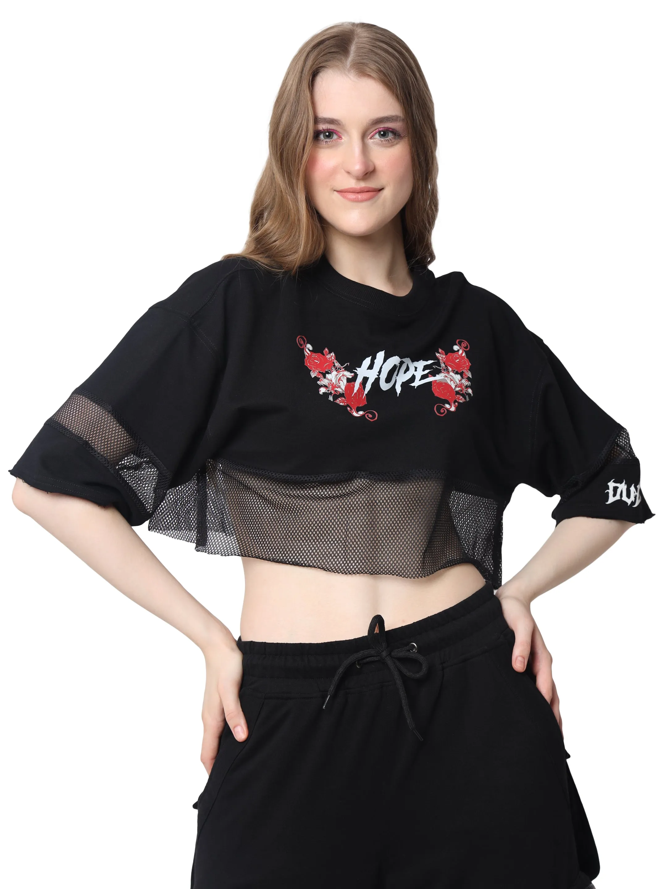 Women's Hope Oversized Cropped T-Shirts (Black)