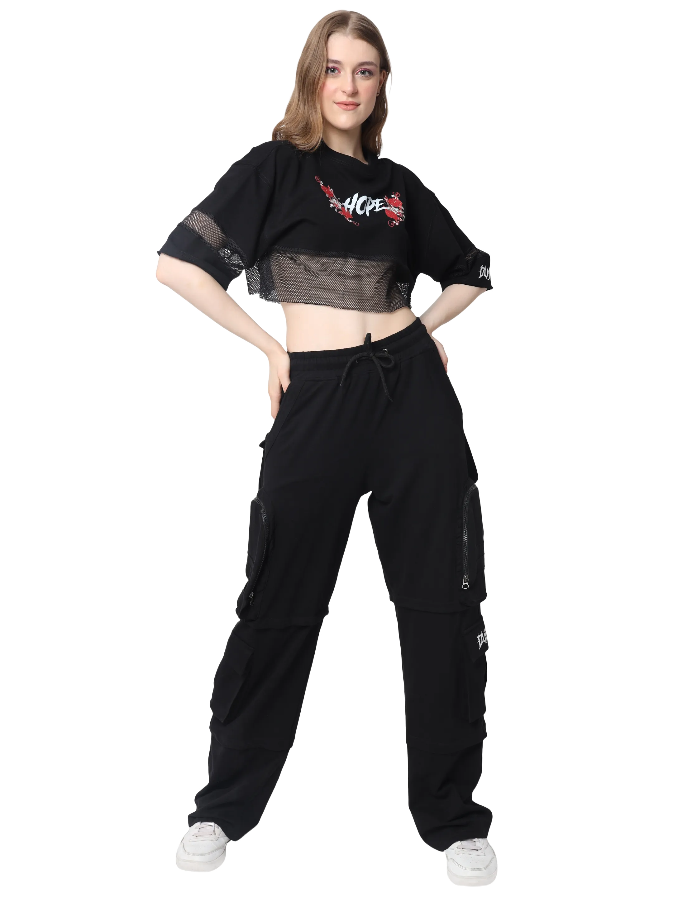 Women's Hope Oversized Cropped T-Shirts (Black)