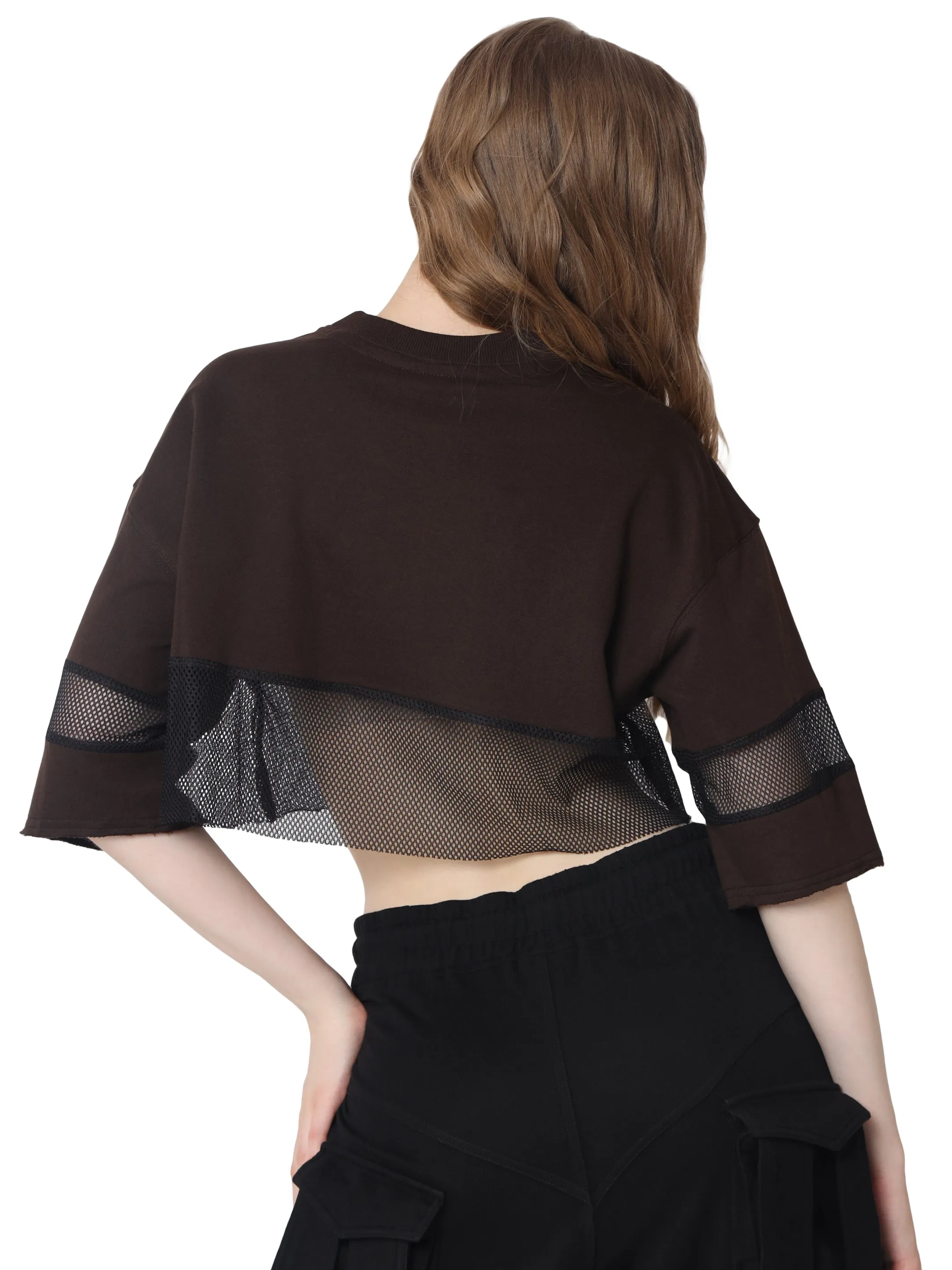 Women's Hope Oversized Cropped T-Shirts (Brown)