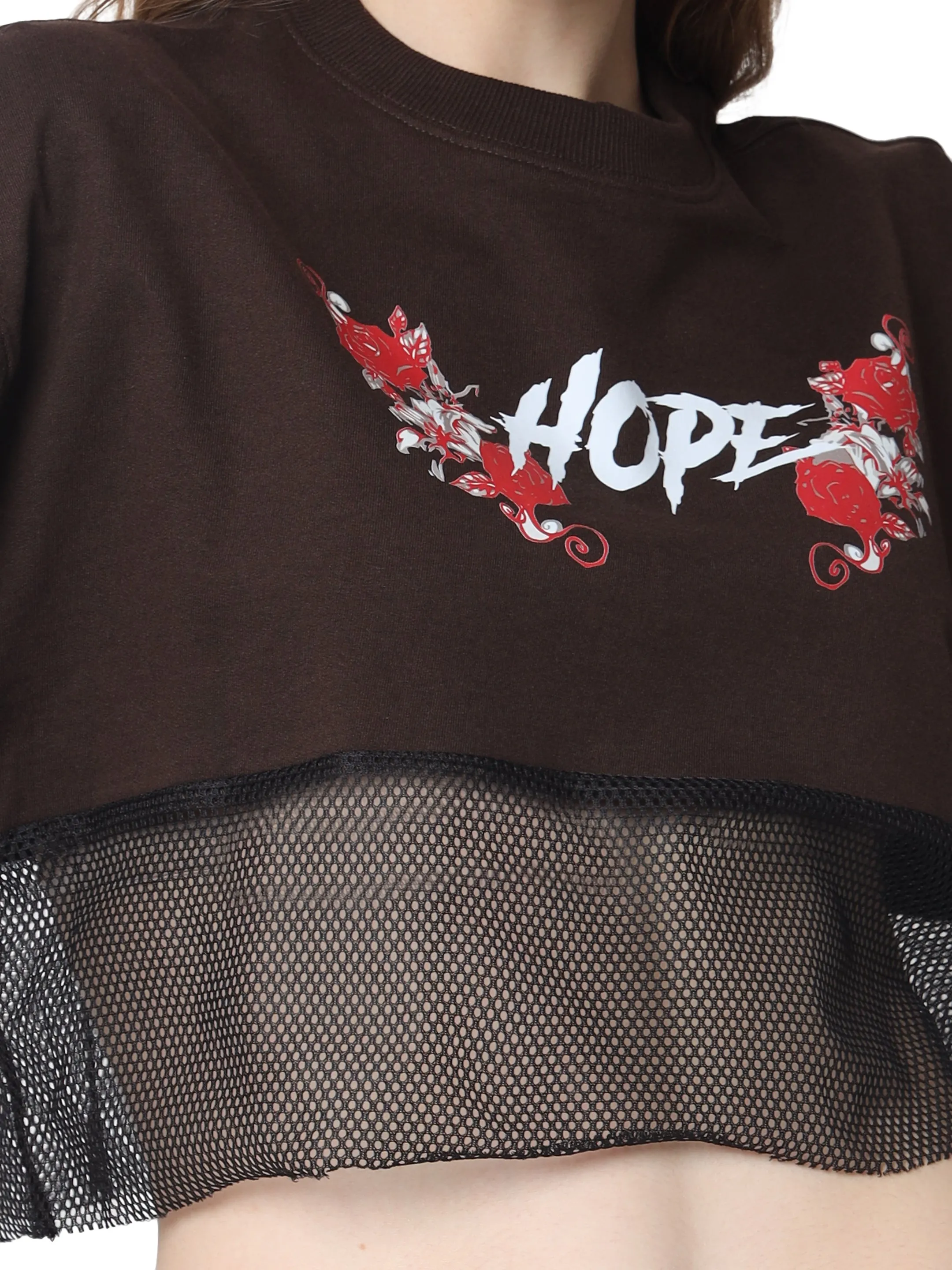 Women's Hope Oversized Cropped T-Shirts (Brown)