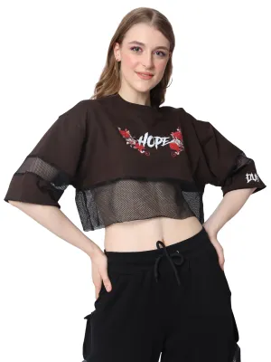 Women's Hope Oversized Cropped T-Shirts (Brown)