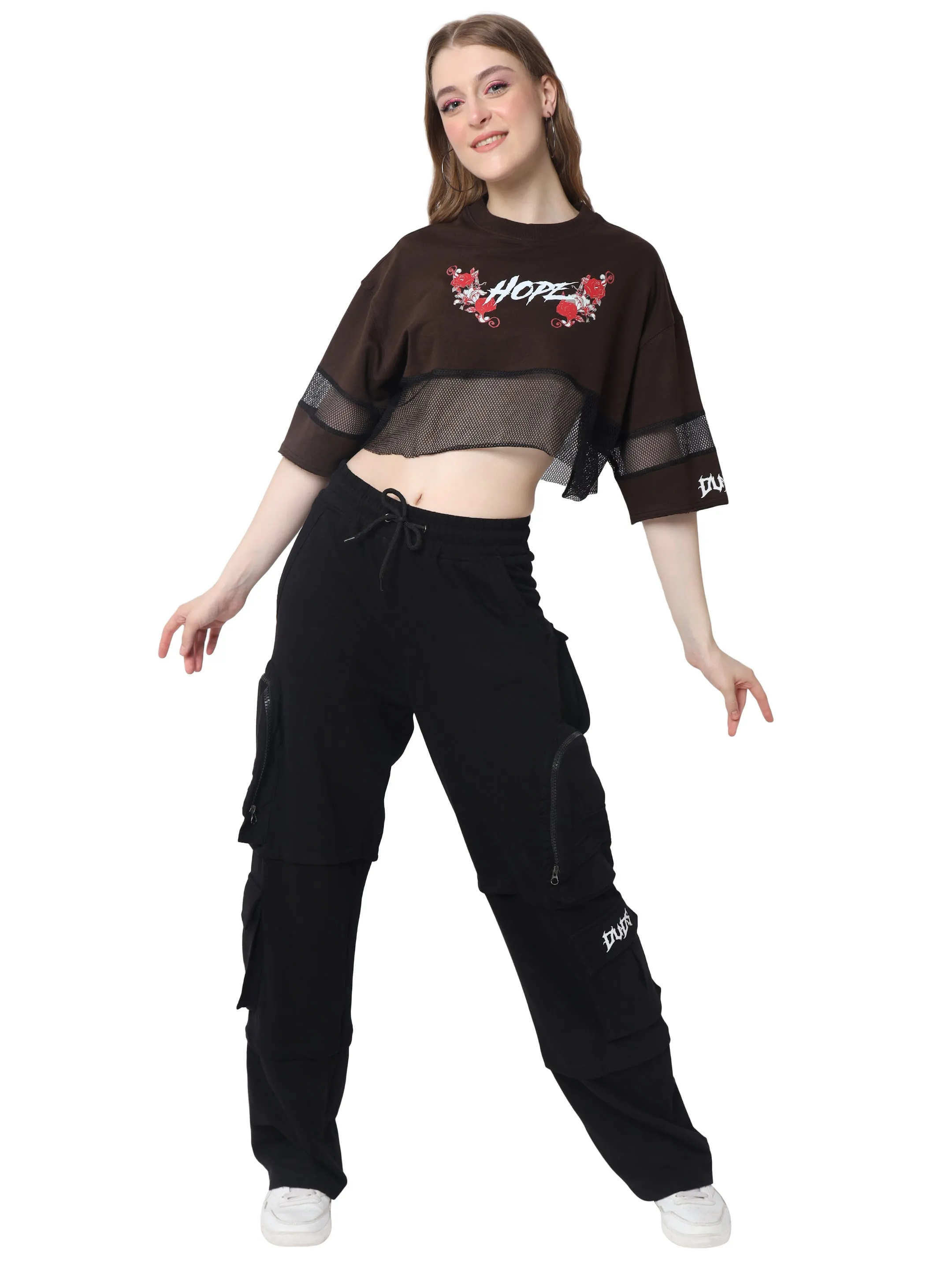 Women's Hope Oversized Cropped T-Shirts (Brown)