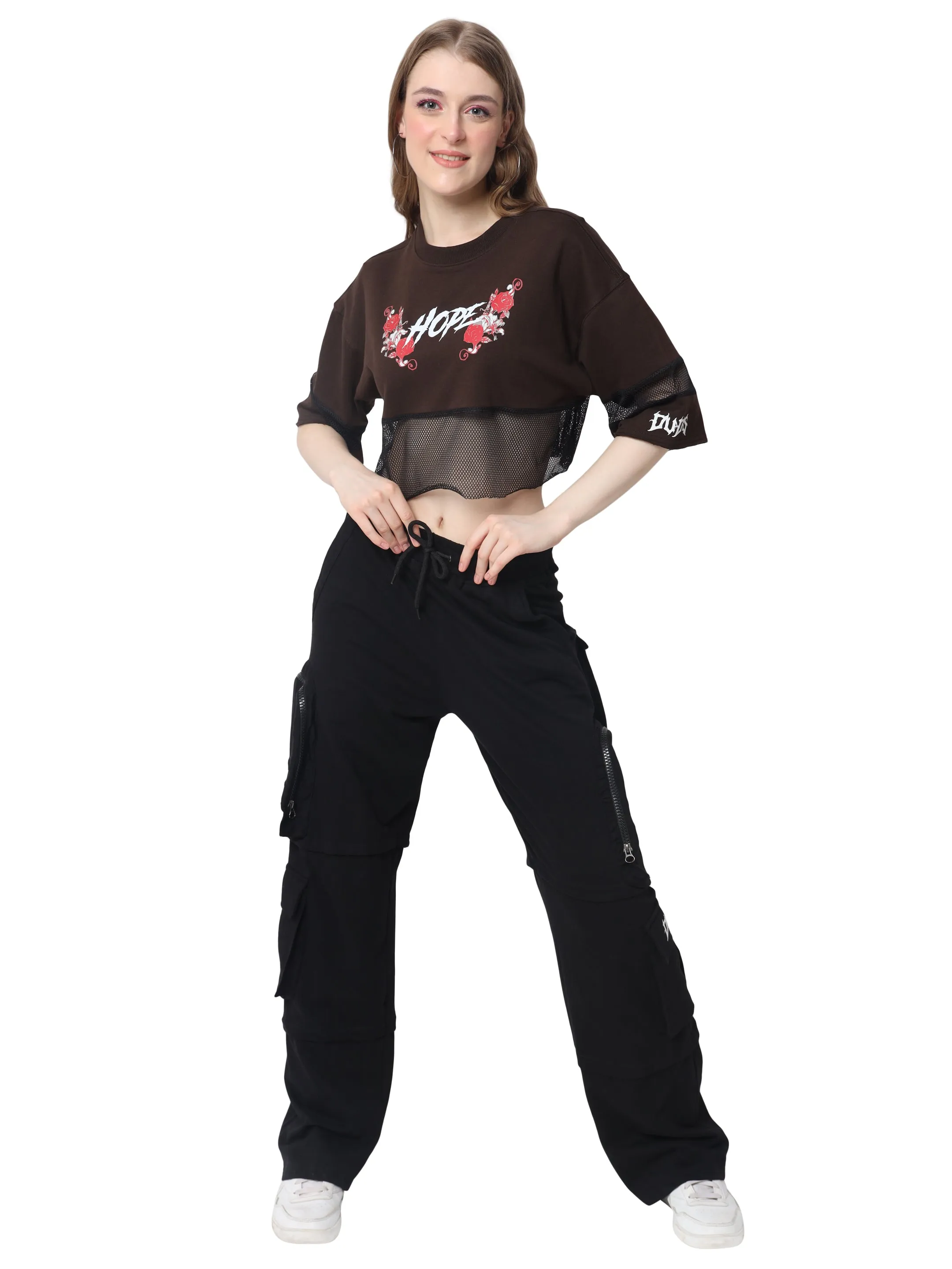 Women's Hope Oversized Cropped T-Shirts (Brown)