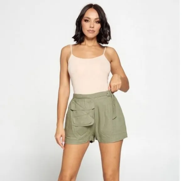 Womens Khaki Shorts Attached Fanny Pak And Pocket