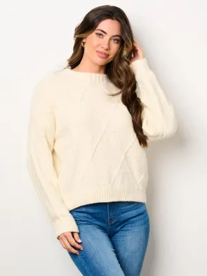 WOMEN'S LONG SLEEVE SHIMMER DETAILED PULLOVER SWEATER