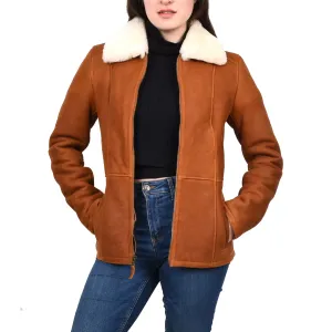 Women's Real Sheepskin Shearling Jacket Classic Design Whiskey Eula