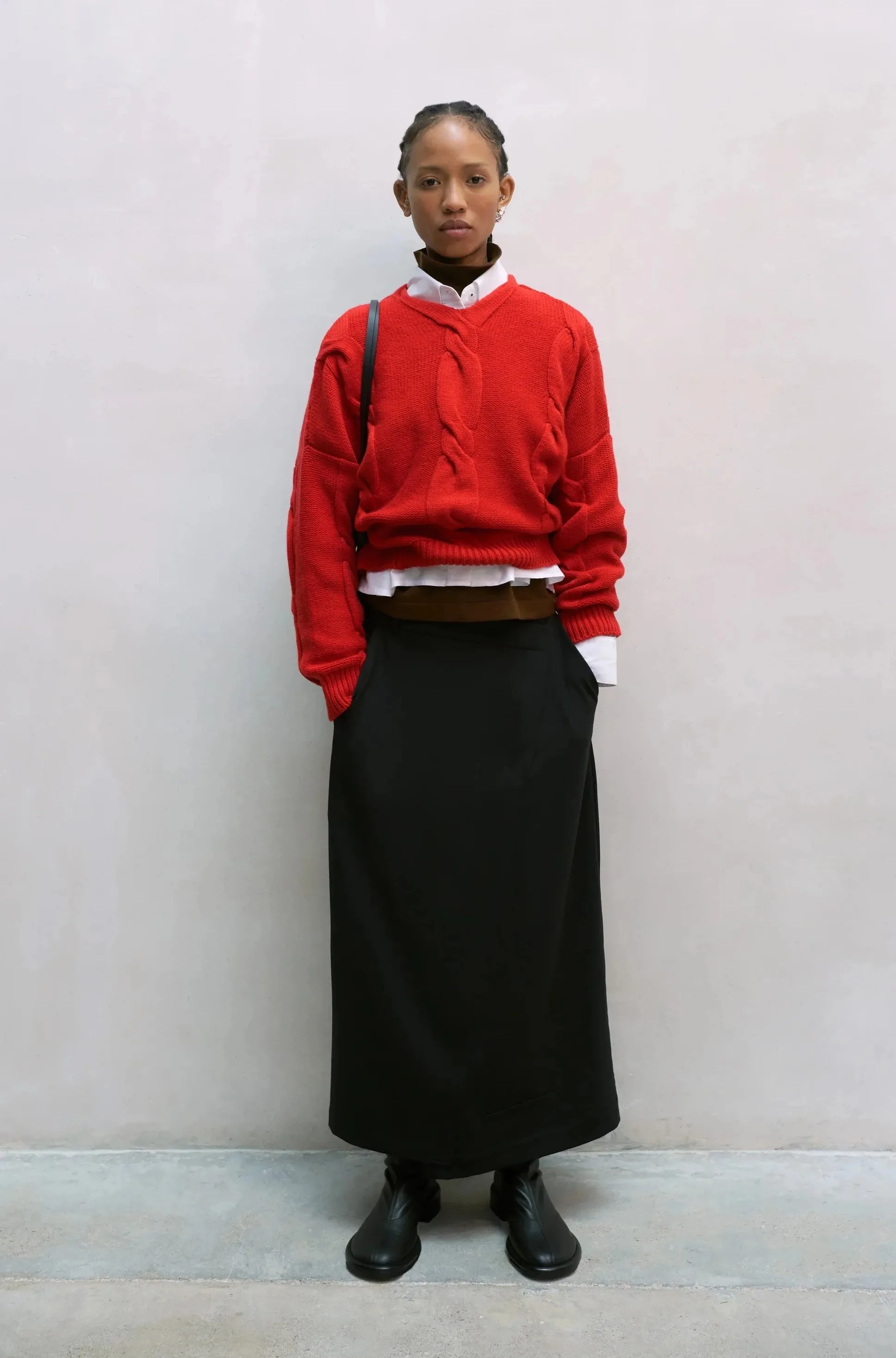 Wool & Cashmere Braided Sweater, Red