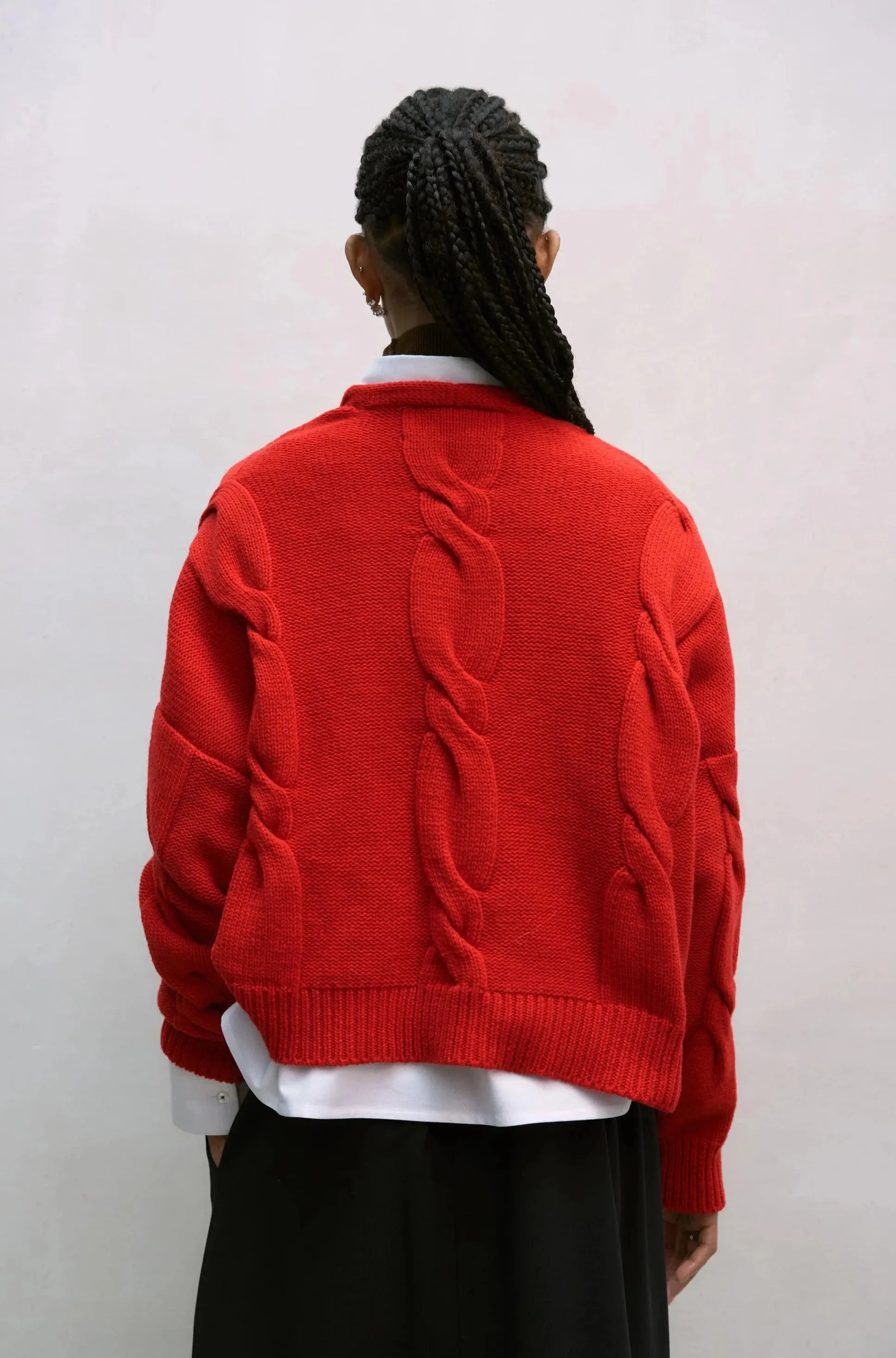 Wool & Cashmere Braided Sweater, Red