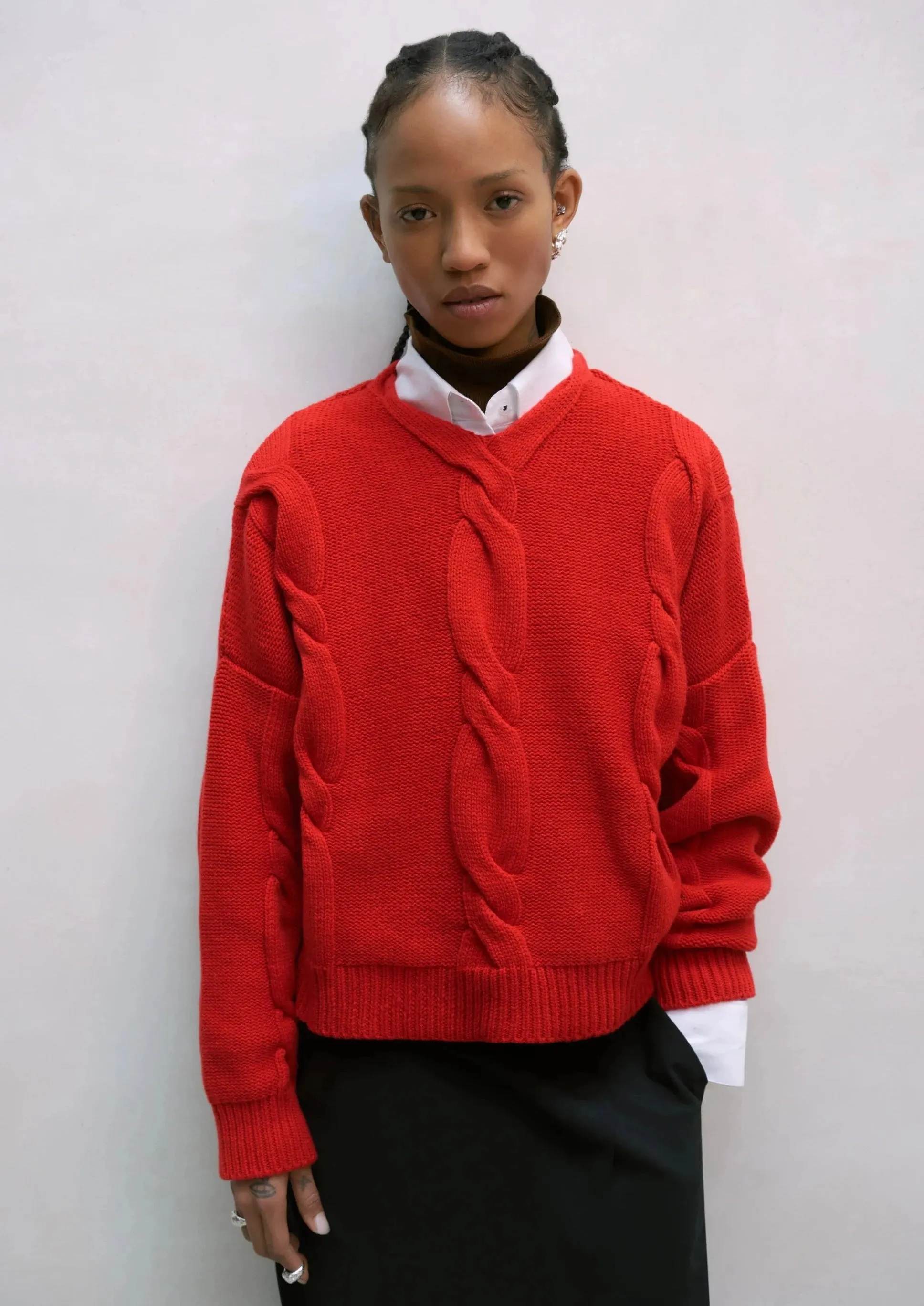 Wool & Cashmere Braided Sweater, Red