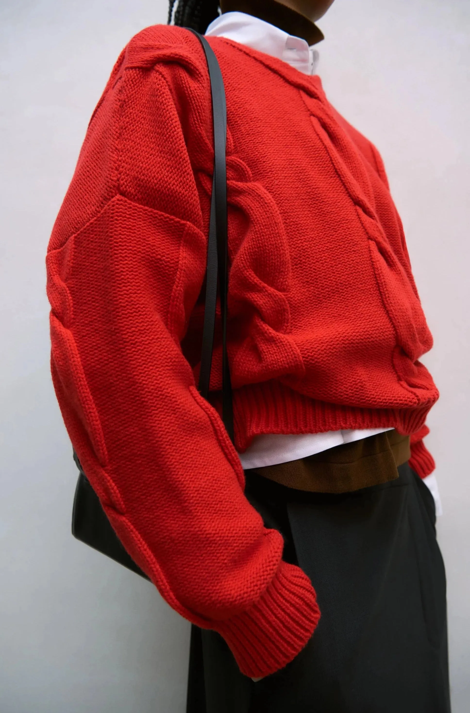 Wool & Cashmere Braided Sweater, Red