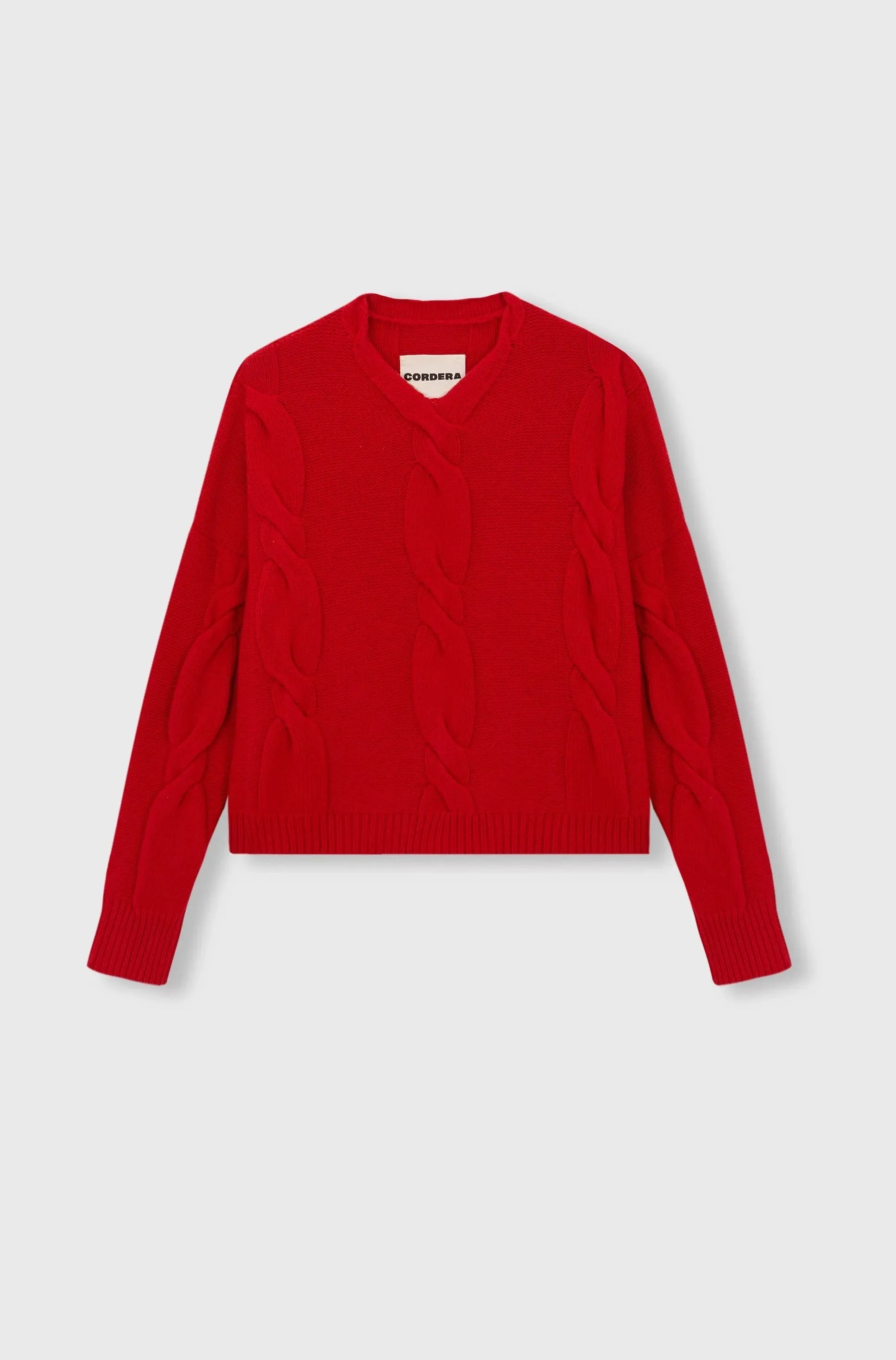 Wool & Cashmere Braided Sweater, Red